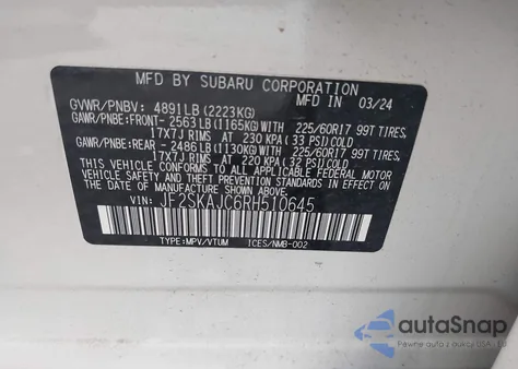 2024 Subaru Forester Wilderness из США, поврежденный, VIN JF2SKAJC6RH510645